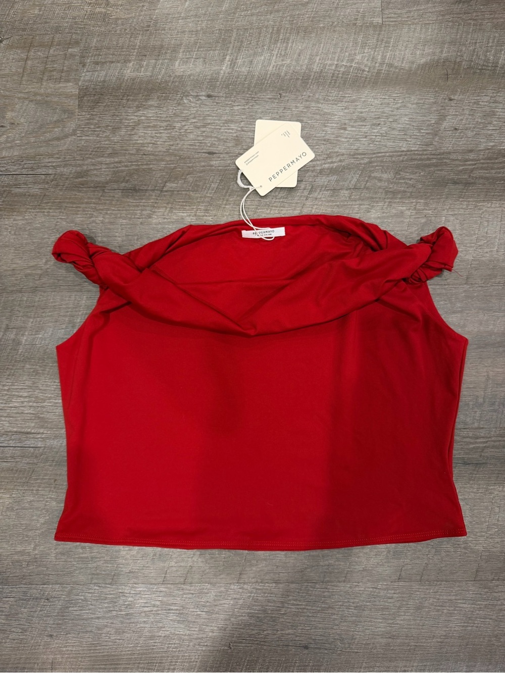 Peppermayo Solace Soul Twist Shoulder Top Red Off Shoulder Cropped NWT Sz US 18 - Picture 5 of 9